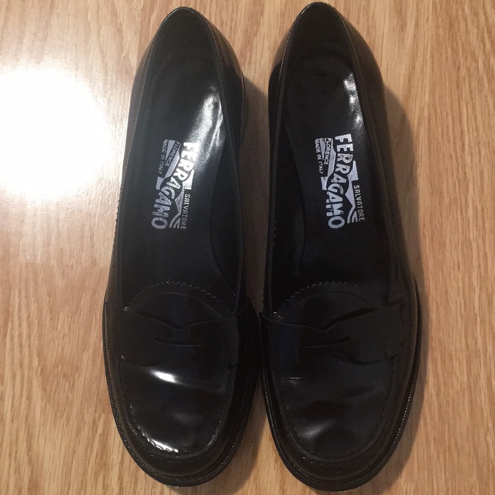Ferragamo black shiny loafers